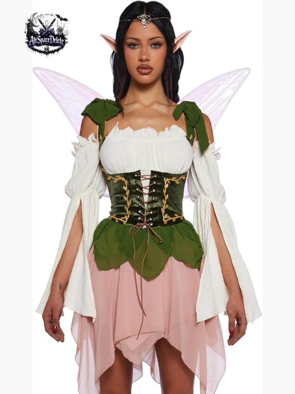 Medieval Fairy Costume Set with Wings, Velvet Dress, Size Small